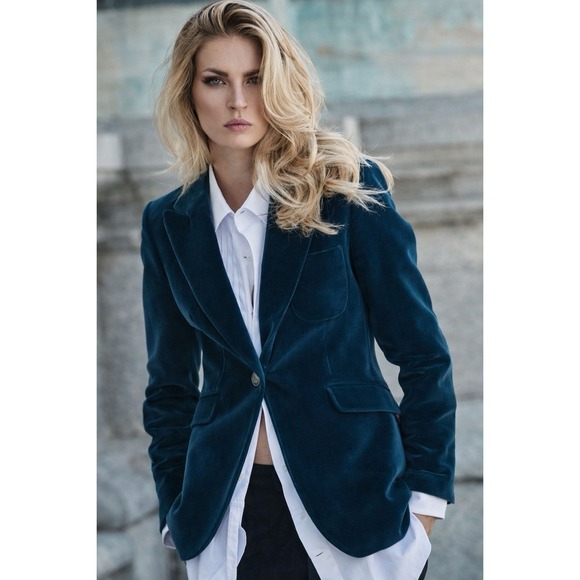 J.Crew Velvet Schoolboy Blazer Dark Teal Womens Size 10 Tailored Jacket - Picture 2 of 7